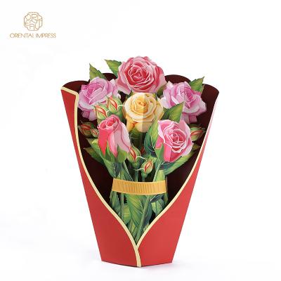 China Universal 2021 3D pop up flower greeting card rose design valentine card for sale