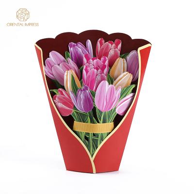 China Universal Newcomer 3d Laser Cut Tulip Bouquet Greeting Card Holiday Card for sale