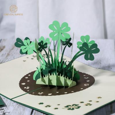 China Universal Bulk Cute Pop Up Clover Shamrock Lucky Season Greeting Card With Envelope for sale