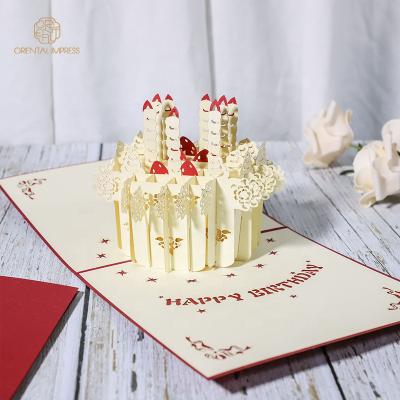 China Universal Bulk Paper Craft 3D Pop Up Happy Birthday Cake Greeting Card for sale