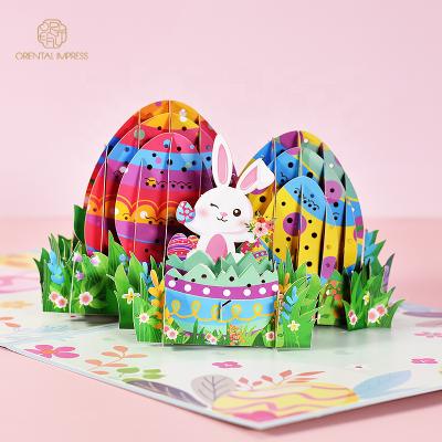 China Universal 3D Bulk Shopping Rabbit And Easter Egg Gift Card Pop Up Happy Easter Festival Greeting Card for sale