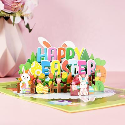 China Universal Happy Easter 3D Cute Bunny Pop Up Card Greeting Card With Envelope for sale