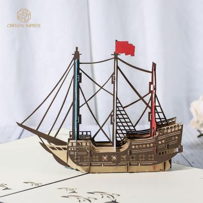 China Universal Fun 3D Sailing Ship Design Sound 2022 Greeting Cards With Envelope for sale