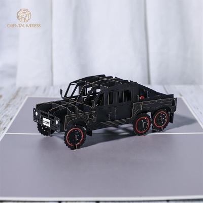 China Factory Price Universal Pop Up Jeep Car 3D Birthday Card Black Greeting Card for sale