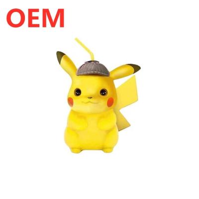 China Custom making Plastic Shape 3D Cartoon Pikachu Figure Straw cup for sale