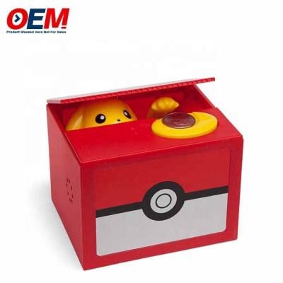 China OEM factory make Cartoons Plastic Coin Bank PVC Pika With Lock Key Piggy Bank Plastic for sale