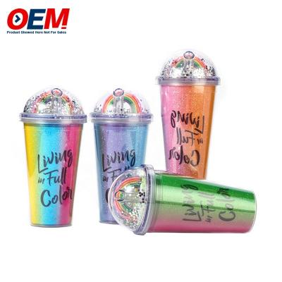 China Customized PP Double Wall Cup With Straw OEM Plastic Cup Made Water Cup for sale