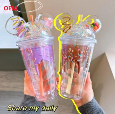 China Straw Cup Summer Ice Cream Cup Transparent Double-Layer Plastic Water Cup for sale