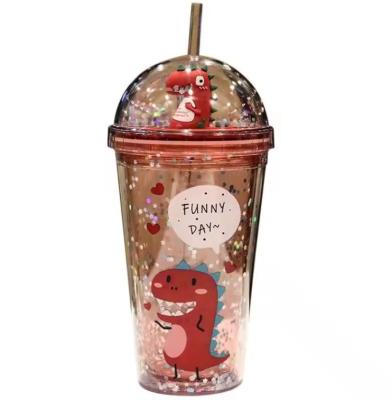 중국 Beverage Straw Cup Summer Ice Cream Cup Transparent Double-Layer Plastic Water Cup Milk tea bottle 판매용