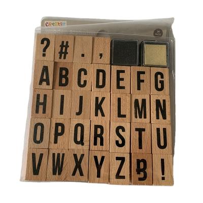 China Toy Custom Wooden Numbers Letters Alphabet Wooden Box Stamp Seal Children Rubber Wooden Stamp Pad Kids Toy Set for sale