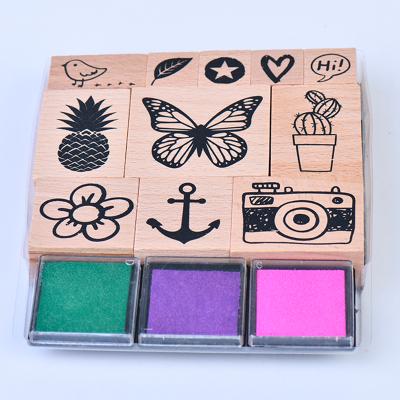 China Toy Wholesale Amazon Hot Sale Christmas Wooden Rubber Stamp Kit Mini Cartoon Wood Mounted Rubber Stamp Children's Seal for sale