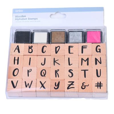 China Children's Toy High Quality Promotional Vintage Wooden Rubber Alphabet Stamps Letter Number And Symbol Stamp Set For Children for sale