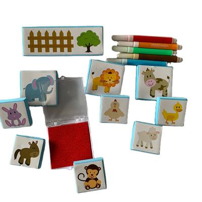 China 16 Pack Eco-Friendly Custom Kindergarten Educational Fun Toy Children Study Ink Stamp Stamper EVA Animal Fun Stamps Toy For Kids for sale