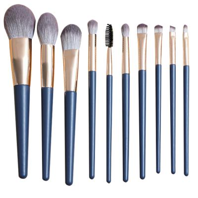 China Beauty Care Make Tools 10 Pcs Professional Fish Tail Beauty Brush Wholesale Custom Packing Face Piece Eyes Wooden Handle Base Makeup Brush Set for sale