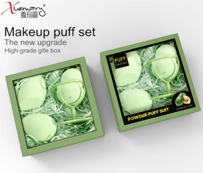 China Hot Selling Foundation Makeup Sponge Gift Box Non-latex Celebrity 4pcs Sponge Cushion Set Puff Set + Gourd Holder Avocado Beauty for sale