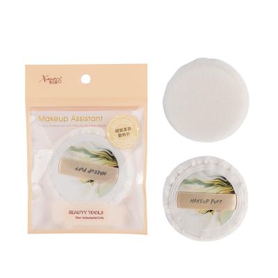 China Sponge Customized Cosmetic FlockingMakeup Foundation Air Cushion Velvet Loose Puff Powder White Fluffy Cotton Puff With Satin Ribbon for sale