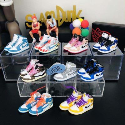 China Promotion Gift Cartoon Series PVC 3D Sneakers Key Chain 3d Shoe Key Chain Hand Drawn Box Customized for sale