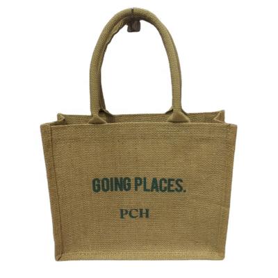 China Wholesale Custom Shopping Eco - Friendly Handled Jute Fabric Womens Tote Gift Bags for sale