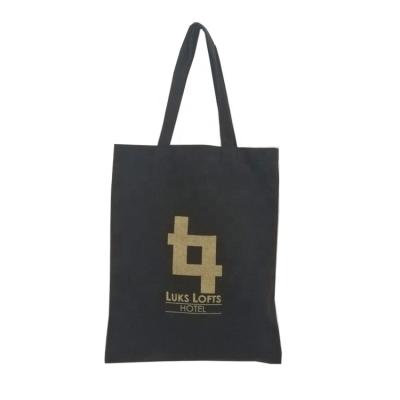 China Black Handled Cotton Bags With Gold Logo Printed Reusable Canvas Tote Bags for sale