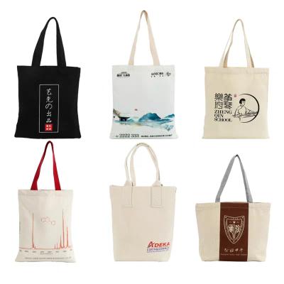 China Wholesale 100pcs/lot Cotton Tote Bags Rope Handle With Logo Custom Logo Eco-friendly Recyclable Natural Canvas Student Girls Shoulder Bag for sale