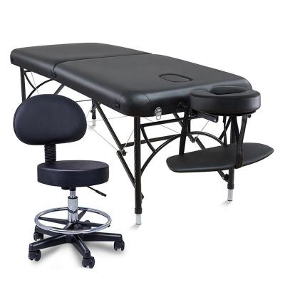 China Two Folding Light Weight Aluminum Frame One Frame Black Color Portable Salon Spa Table Aluminum Bed for sale