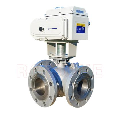 China General Q945F-150LB API Standard Carbon Steel WCB Electric Three Way Flanged Ball Valve for sale