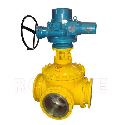 China Q946F-150LB API Standard Carbon Steel WCB General Four Joints Flange Electric Four Way Ball Valve for sale