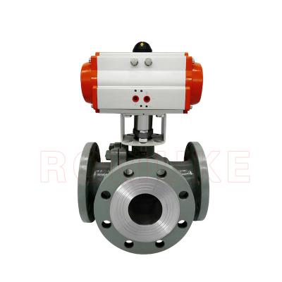 China Q644F Carbon Steel General Pneumatic WCB Combined Three Way Flanged Ball Valve for sale