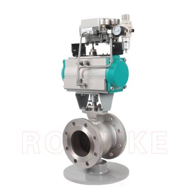 China General Stainless Steel CF8 CF3 CF8M CF3M Pneumatic Flanged V Type VQ647H-16P GB Standard Ball Valve for sale