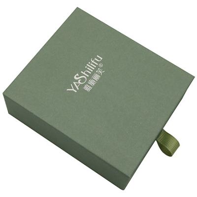 China 2022 Hot Sales Handmade Luxury Green Color Skin Touch Paper Slide Open Jewelry Box for sale