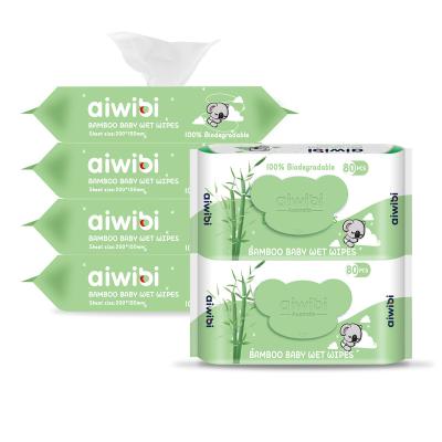 China AIWINA Organic Baby Wipes 100% Cotton Eco-Friendly Bamboo Biodegradable Wet Wipes Natural Fabric Baby Picks Face Wrapping Cloths for sale