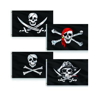 China Black Crossbones Pirate Black Motorcycle Jolly Roger Pirate Flags Crossbones 3x5 Silk Screen Polyester Flags Wholesale Custom Print for sale