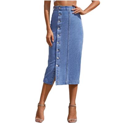 China Breathable Midi Length Fashion Button Front Irregular Stretchy Pencil Denim Denim Skirts For Women for sale