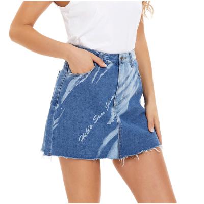 China Hot Sale Casual Womens Breathable Breathable Jeans Stripe Print Denim High Waist Mini Skirt for sale