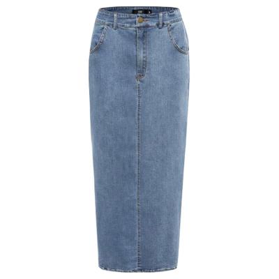 China Wholesale Breathable Women One Line Denim Lines Long Skirt Straight Blue Washed Lady Jean Skirt for sale