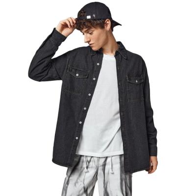 China Fashion Casual Stylish Breathable Jeans Jackets Black Denim Shirt With 2 Chest Pockets For Men for sale