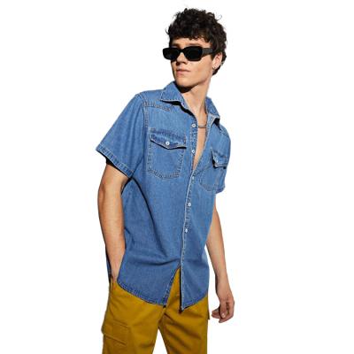 China Wholesale Fashion Breathable Short Denim Jean Jacket With Double Sleeve Shirt Pockets For Men for sale