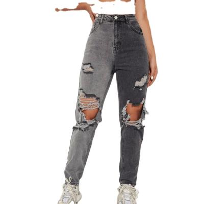 China Gray Color Block Patch Work Stylish Breathable High Waist Ripped Skinny Jeans For Woman for sale