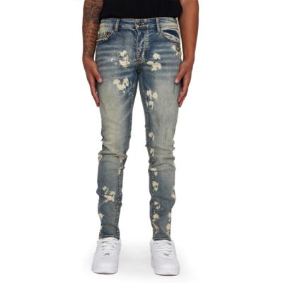 China Vintage Wash Denim Garment Factory Blue Waterproof Ankle Zipper Slim Fit Jeans Men Painted Splatter Jeans for sale