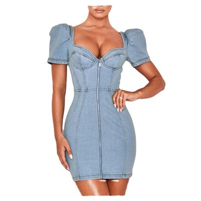 China Breathable Breathable Plus Size Custom Made Blue Sexy Women Jean Dresses Cotton Denim Mini Bodycon Dress for sale