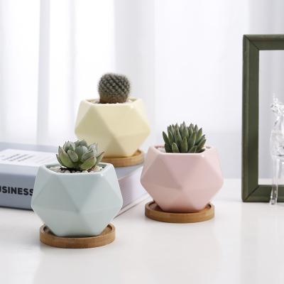 China 2020 New Geometric Design Plant High Quality Ceramic Succulent Pots Small Eco-friendly Indoor Flowerpot for sale