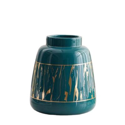 China New classic/postmodern style modern simple luxury green and blue gold grain flower vases for ceramic home decor for sale