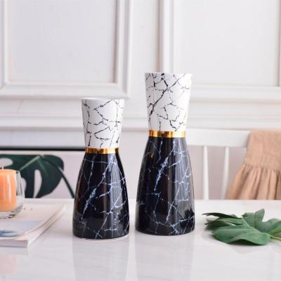 China New luxury simple style nordic light wholesale classic/postmodern marbling black white ceramic vase home decoration for sale