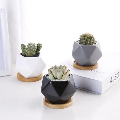 China Ceramic Pots Eco-friendly Wholesale Cute Geometric Design Small Succulent Pots For Succulent Plants for sale