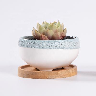 China Modern Creative Round Mini Bonsai Plant Ceramic Succulent Pot for sale