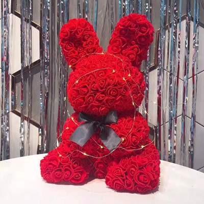 China Rose Rabbit Forever Artificial Rose Decoration Birthday Anniversary Valentines Bunny Rabbit Gift for sale