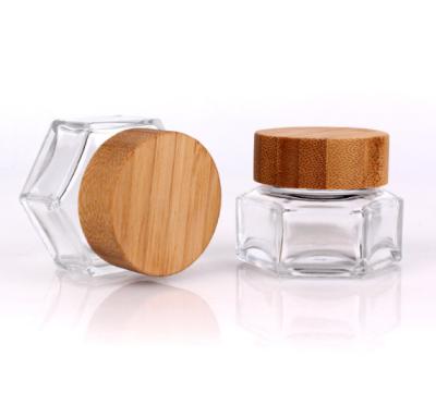 China Glass Honey Bottle, Wooden Lid, Bamboo Lid Beverage Glass Hexagon Bottle Sealed Box With Transparent Honey Bottle for sale