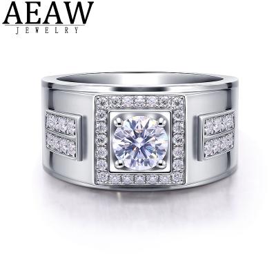 China 1.0carat 6.5mm DEF Color Round CLASSIC Round Cut Wedding Men's Ring Real 14k Shiny White Gold Plated 925 Silver Plated for sale