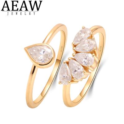 China AEAW CLASSIC Pear Cut Moissanite Engagement Halo Ring Set Real 14k Shiny Yellow Gold 0.5carat 4*6mm for sale