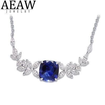 China AEAW 10K 14K White Gold CLASSIC Lab Sapphire Luxury Pendant Necklace for Women Engagement Wedding Party for sale